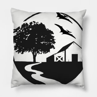 Green Pastures - Americana Meets Dinosaurs (dark) Pillow