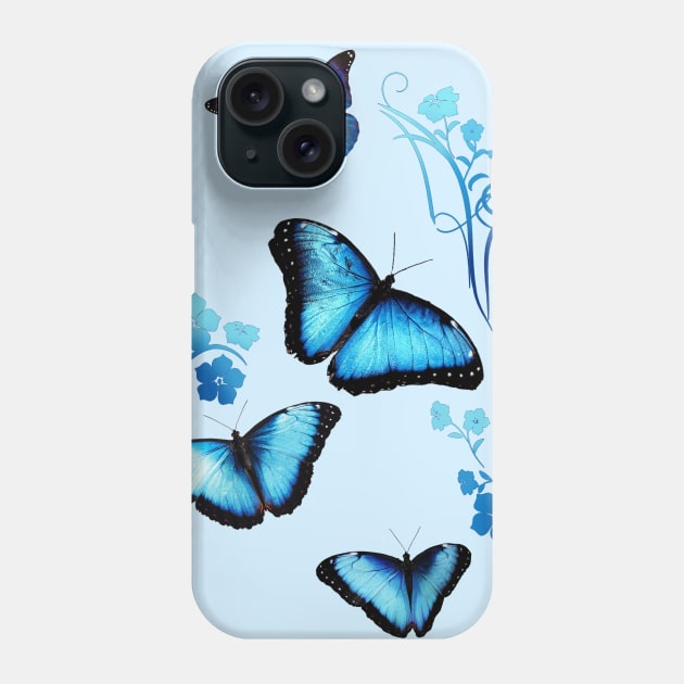 Hydro Flask stickers - ocean blue butterfly and flowers | Sticker pack set Phone Case by Vane22april