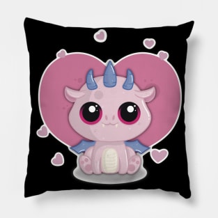 Cute Little Valentines Day Pink Dragon with Hearts in the Background Pillow