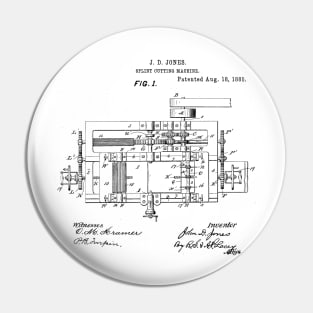 Splint Cutting Machine Vintage Retro Patent Hand Drawing Funny Novelty Gift Pin