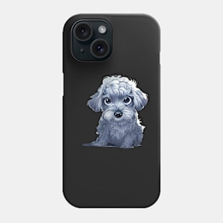 Adorable Cockapoo Puppy Dog. Illustrative style greyscale on black background Phone Case