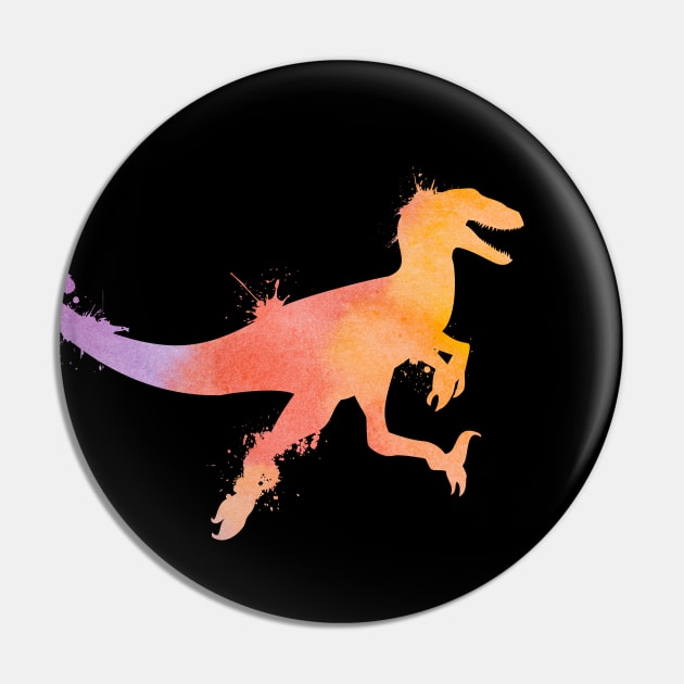 Utahraptor or Velociraptor Jumping Watercolor Pin by FalconArt