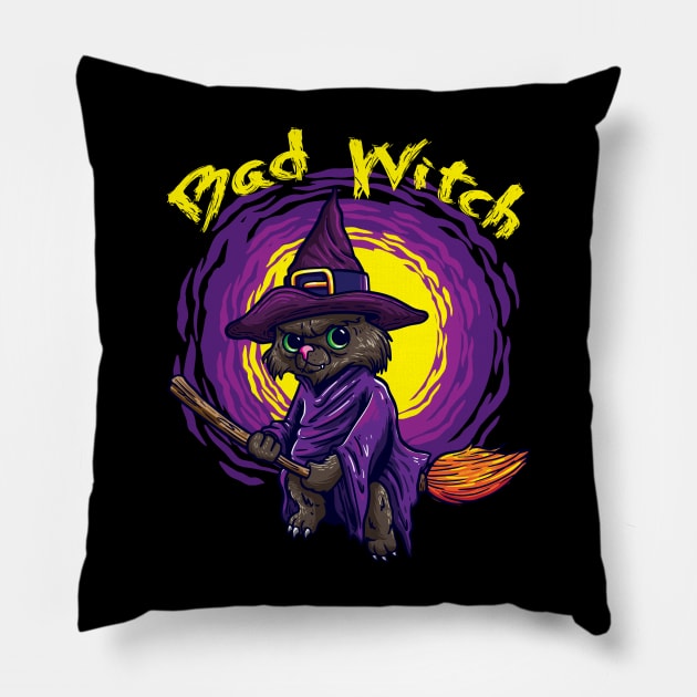 Bad Witch  Cat for a Witch riding a broom Pillow by alpmedia