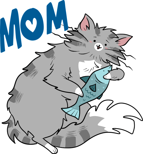 Mom - Gray Tabby Cat with a Fish Kids T-Shirt by saradaboru