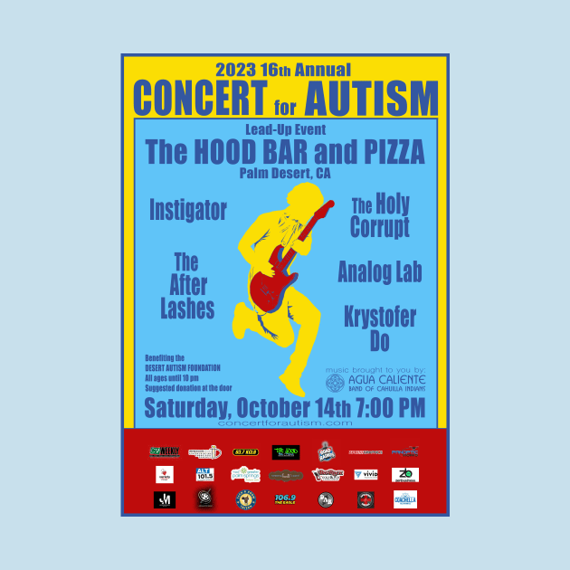 16th Annual Concert for Autism Lead-Up Event at the Hood flyer tshirit by ConcertforAutism