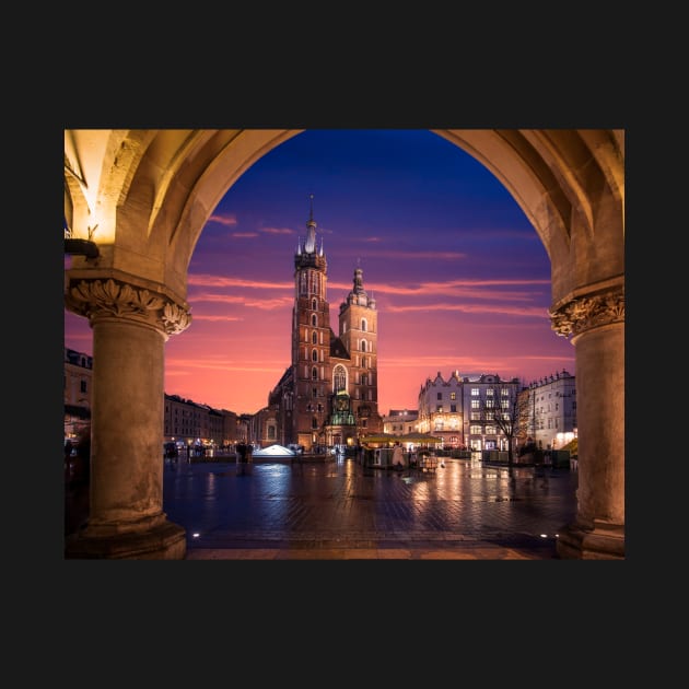 St Mary's Basilica in Krakow, Poland at sunset by mitzobs