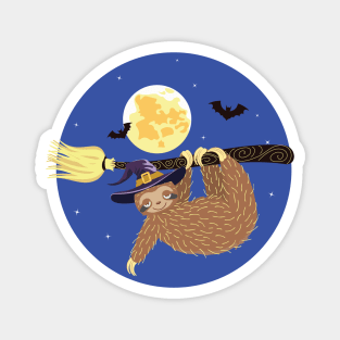 Sloth flying on witch broom Magnet