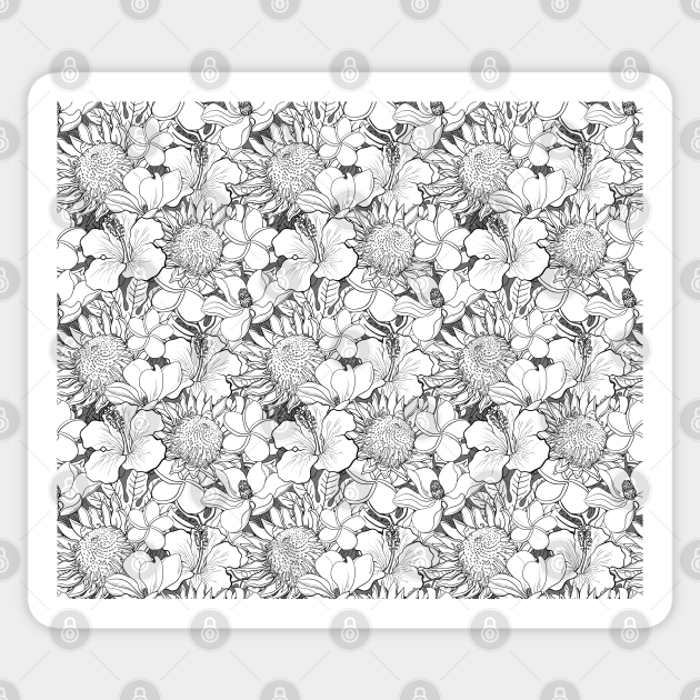 Black And White Flower Design Black And White Flowers Sticker Teepublic Black swirl flowers border illustration, bridegroom boyfriend wedding, wedding ornament, love, white png. teepublic