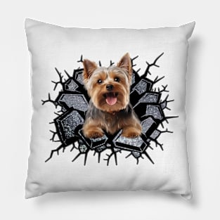 Funny Yorkshire Terrier Wall Crack Dog Lover Pillow