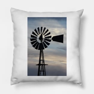 Kansas Windmill Silhouette with Sky Pillow