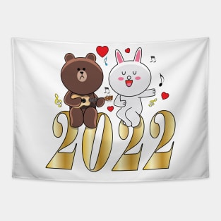 Brown Bear Cony Bunny Rabbit New Year 2022 Tapestry