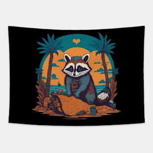 Raccoon on the beach at vacation Tapestry
