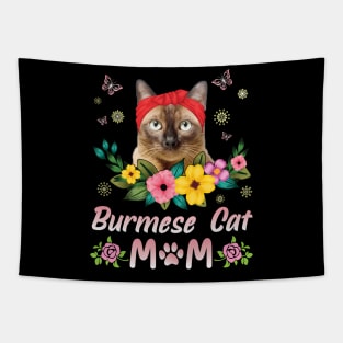 Flowers And Burmese Cat Happy Mother Day Mommy Mama Tapestry