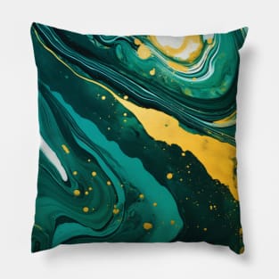 Dark Emerald Green and Gold Abstract Marble Pillow