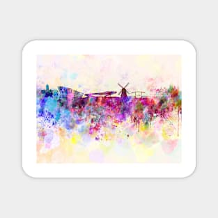 Amsterdam skyline in watercolor background Magnet