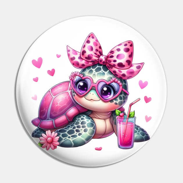 Valentine Turtle Drinking Ice Cream Pin by Chromatic Fusion Studio