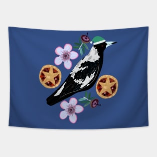 Christmas Australian Magpie Geraldton Wax Flower Fruit Mince pie Tapestry