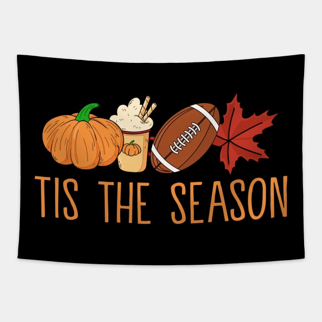 Tis The Season Football design Football Fall Thanksgiving Tapestry by MetalHoneyDesigns