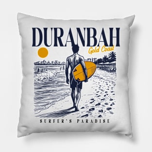 Vintage Surfing Duranbah, Gold Coast, Australia // Retro Surfer Sketch // Surfer's Paradise Pillow