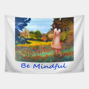 Woman girl walking in meadow zen yoga buddhism Tapestry