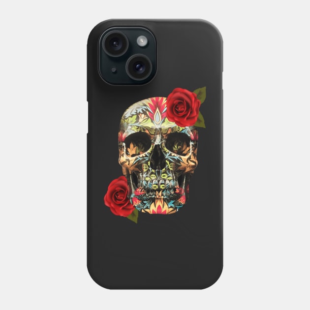 Day Of The Dead Sugar Skull Red Roses Phone Case by Atteestude