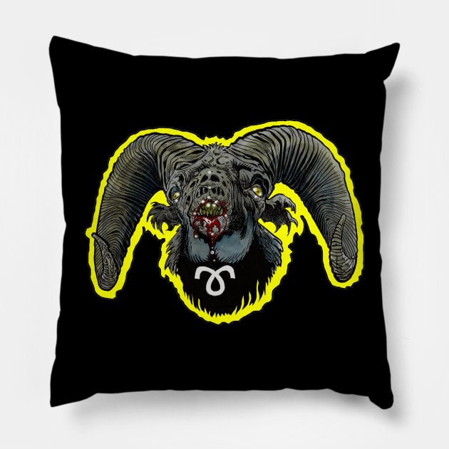 Zombie Art : ZOMBIE ZODIAC HORRORSCOPE (Aries) Pillow by rsacchetto