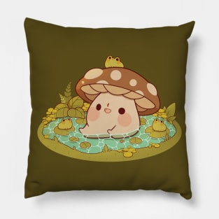 Cute mushroom in froggie pond Pillow