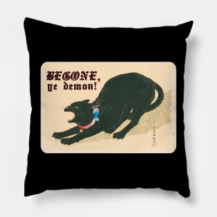 Begon Ye Demon! Silly Hissing Black Cat Design Pillow