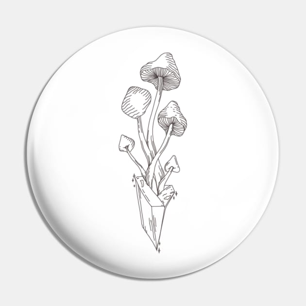 Mushroom Amethyst Crystal Line Art Pin by Cosmic Latte