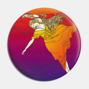 Drowning Girl (orange on blue) Pin