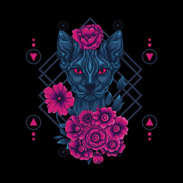 Floral Cat Sacred Geometry by Marciano Graphic