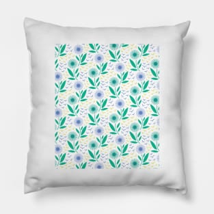 Geometric Flowers with Green Leaves and Birds Pillow