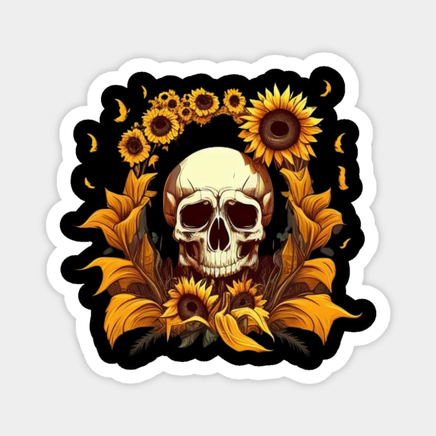 Skull with sunflower Magnet by Crazy skull