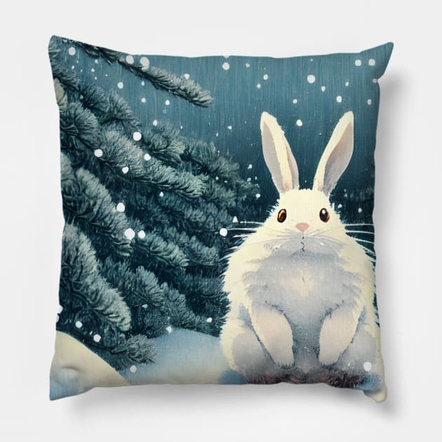 Angora Rabbit Flemish Giant Bunny in the Christmas Party Pillow by wigobun