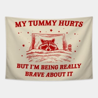 My Tummy Hurts Funny Raccoon Retro Cartoon Meme Old Funny Cartoon Tapestry