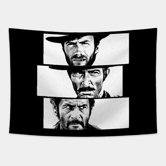 The Good The Bad and The Ugly - BW - Original Design Tapestry by DrumRollDesigns