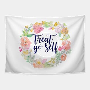 Navy Treat Yo Self Floral Wreath Tapestry