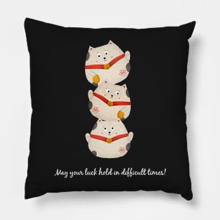 Stack of Lucky Cats in Difficult Times Pillow