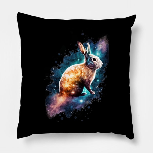 Year of the rabbit chinese zodiac sign colorful galaxy Pillow by Art8085