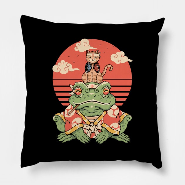 Meowster and Big Brother Croaker Pillow by Vincent Trinidad Art