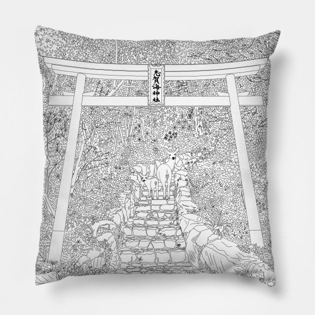 Secret path to the sacred forest - Line Art Pillow by lamaisondulapino