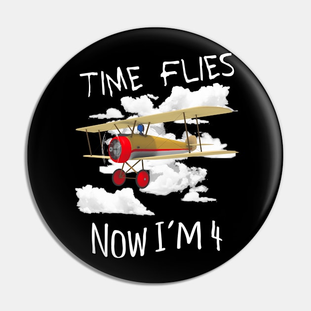 Time Flies Now I'm 4 Airplane Kid Birthday Pin by macdonaldcreativestudios