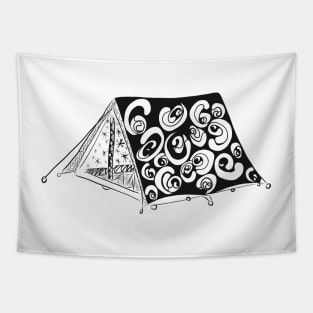 Camping Tent Line Drawing Tapestry