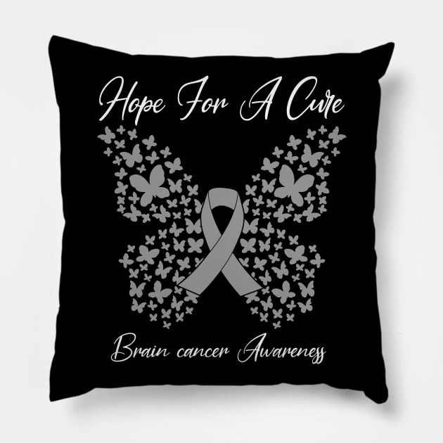 Hope For A Cure  Butterfly Gift  Brain cancer 3 Pillow by HomerNewbergereq