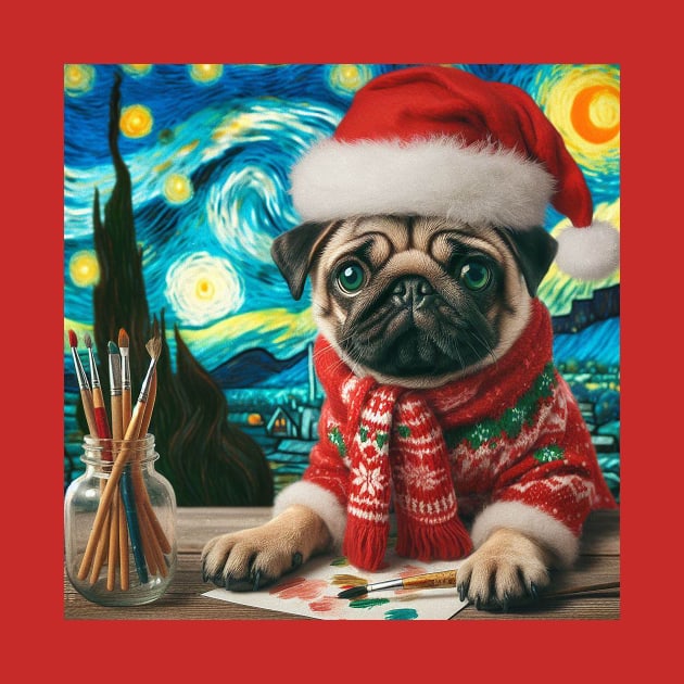 Christmas Pug - Van Gogh Style by Pickledjo