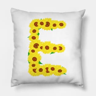 Sunflowers Initial Letter E (White Background) Pillow