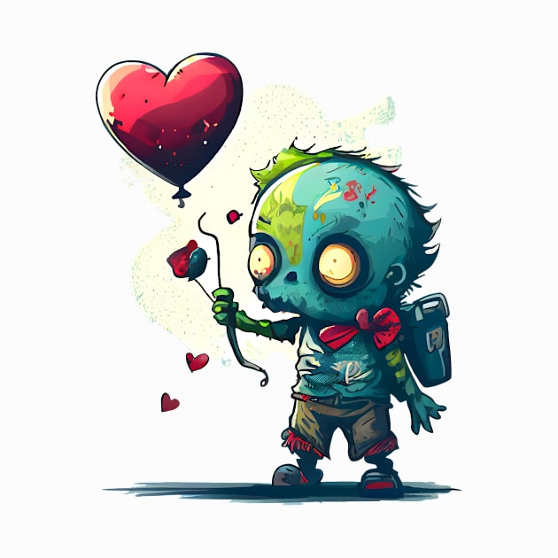 Cute Zombie Lost Heart Ballon or Sad Zombie and Balloon by MLArtifex