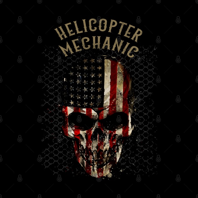 Helicopter Mechanic - Watercolor Skull in American Flag Design by best-vibes-only