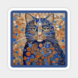 Klimt Cat with Red and Blue Flowers Magnet