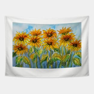 Sunflower Fields Watercolor Painting Tapestry